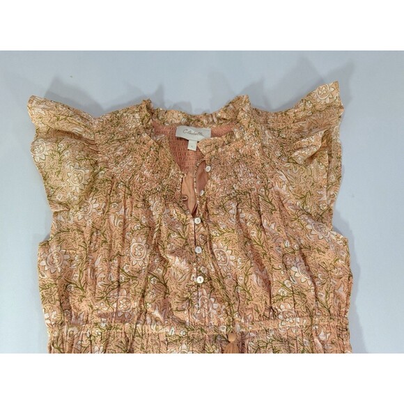 Cleobella Organic Cotton Peach Floral Smocked Midi Dress- Large - Picture 13 of 16